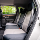 Dodge NeoSupreme Seat Covers installed on a rear SUV bench seat, two-tone black and gray custom-fit seat protection.