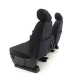 Rear view of black Cool-Max Seat Covers showing built-in storage pockets and a tailored custom fit on truck seats.