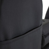 Detailed view of the rear storage pocket on a black Cool-Max Seat Cover, showing the durable tailored finish.