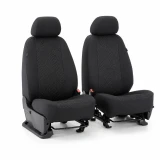 Pair of Cool-Max Seat Covers for front bucket seats, featuring breathable mesh center panels and a tailored black design.