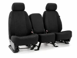 Cool-Max Seat Covers on a 40/20/40 bench seat with the center console folded down, showing precise cupholder and storage openings.