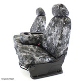 Rear view of Kryptek Raid camo seat covers featuring an urban tactical scale pattern and a clean custom-fit finish.
