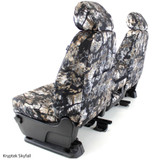 Rear view of Kryptek Skyfall camo seat covers featuring a high-definition tactical pattern and full seatback protection.