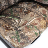 Close-up of the seat cushion of Realtree Camo NeoSupreme Seat Covers, showing the detailed woodland camo pattern and durable stitching.