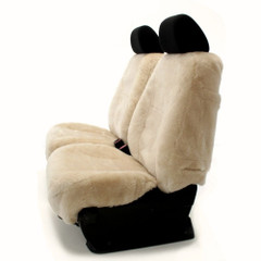 Tailor-made Sheepskin Seat Covers shown on a bench-style front seat, plush custom fit with full coverage.