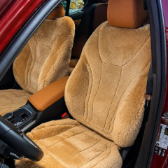 Camel tan sheepskin seat covers with luxury interior finish
