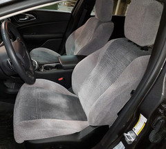Velour Seat Covers installed on front seats (wide view), soft velour upholstery with custom-fit coverage and protection.