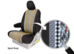 Saddle Blanket Seat Covers (Sport Gray) with fabric close-up showing woven saddle blanket texture and durable construction.