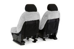 Semi-Custom Sheepskin Seat Covers rear view on seats in gray, showing open-back design and a clean fit.