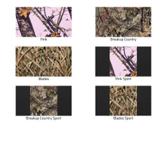 Mossy Oak camo pattern options: Pink, Breakup Country, Blades, and Sport variants.