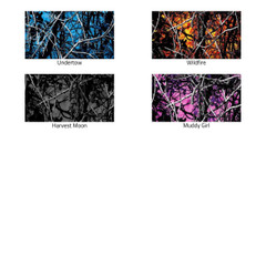 Moon Shine camo patterns: Undertow, Wildfire, Toxic, Muddy Girl, and Harvest Moon.