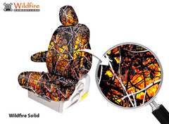 Wildfire Solid Moon Shine Camo Seat Cover with vibrant orange and red branch patterns.