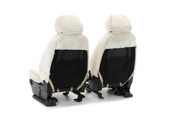 Tailor-Made Fleece Seat Covers rear view showing open-back design, straps, and a snug custom-fit finish.