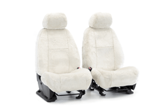 Pair of Tailor-Made Fleece Seat Covers shown on seats (product view), plush fleece full coverage for front bucket seats.