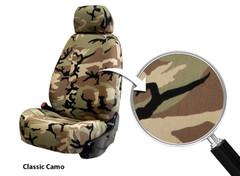 Military Camo Seat Covers (Classic Camo) with fabric close-up showing the camo pattern and texture.