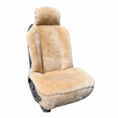 Tan Sheepskin Universal Seat Cover installed on a front bucket seat, offering plush luxury and durable protection.