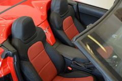 Sof-Touch Leatherette Seat Covers side profile showing tailored fit and center console/cupholder opening.