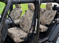 Kryptek Highlander Front and Rear Seat covers on a Jeep Wrangler.