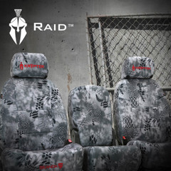 Kryptek Raid Camo Seat Covers on front seats, urban gray tactical pattern for a clean custom-fit look.