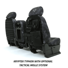 Kryptek Camo Seat Covers in Typhon pattern showing the optional Tactical MOLLE System for rear storage.