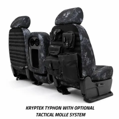 Kryptek Camo Seat Covers in Typhon pattern showing the optional Tactical MOLLE System for rear storage.