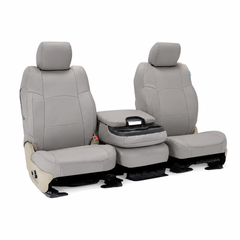 Genuine Leather Seat Covers in light gray, custom-fit 40/20/40 front bench seat with center console cover.