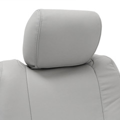 Detailed view of Genuine Leather Seat Covers headrest, showing the smooth high-quality leather and snug custom fit.