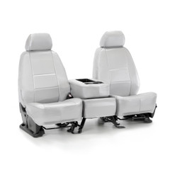 Luxury Line Carbon Fiber Seat Covers in light gray, custom-fit 40/20/40 front bench seat with center console cover.