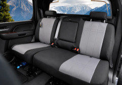 CORDURA 1000 Denier Xtra-Duty seat covers on rear bench, gray grid panels, black bolsters, headrests, and armrest cover.