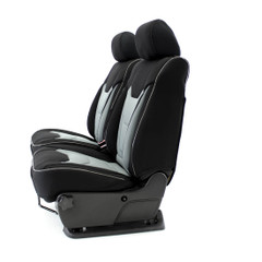 Detailed side profile of Semi-Custom Pro Mesh Seat Covers showing the secure strap system and breathable mesh.