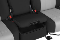 Neoprene Seat Covers center console cover detail showing storage access and a snug fit.
