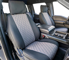 Neoprene Seat Covers installed on front seats, two-tone quilted neoprene with a rugged custom-fit look.