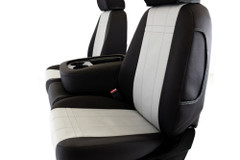 Neoprene Seat Covers side view on front seats with center console, two-tone neoprene panels and cupholder access.