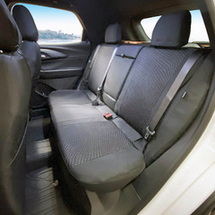 Cool-Max Seat Covers installed on a rear bench seat, featuring breathable fabric and a clean custom-fit finish.