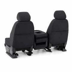 Rear view of Cool-Max Seat Covers highlighting built-in storage pockets and a clean custom-fit finish on truck seats.