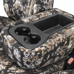 Kryptek Skyfall camo center console cover with precise openings for cupholders and storage, providing full protection.