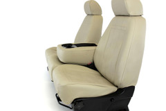 Imitation Leather Seat Covers installed on front seats in a truck, two-tone black and gray faux leather with contrast stitching.