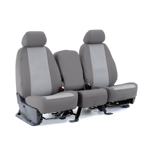 OEM Seat Covers full set shown on seats, two-tone gray panels with a factory-style custom fit.