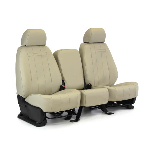 Imitation Leather Seat Covers full set shown on seats in beige, tailored fit with matching headrests and full coverage.