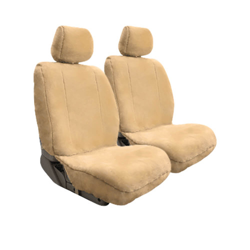 Tan Semi-Custom Fleece Seat Covers for front bucket seats, providing a plush faux-sheepskin look and tailored fit.