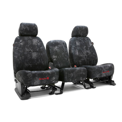 Kryptek Camo Seat Covers in Typhon pattern, custom-fit full coverage for front bucket seats and center console.