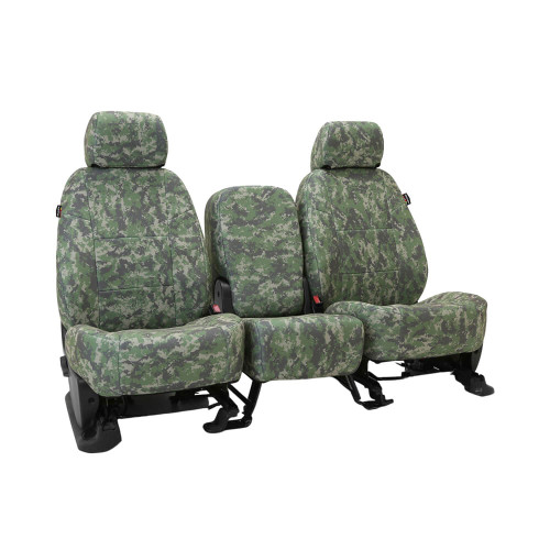 Military Camo CK Seat Covers on a 40/20/40 bench seat, featuring a green digital camo pattern and custom fit.