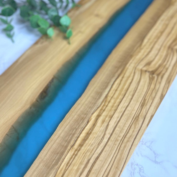 Olive Wood with Light Blue resin charcuterie/serving board