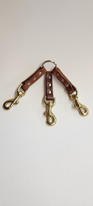 3 Dog Leather Coupler with Brass Snaps