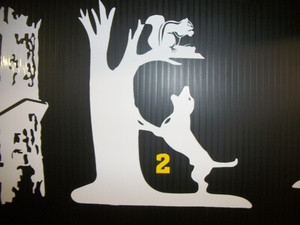 Squirell up a Tree with One Dog Window Decal