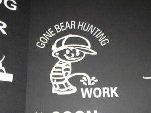 "Gone Bear Hunting"- Pee on work Window Decal