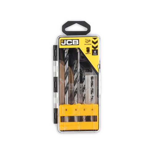 JCB 4pc Multi Purpose Drill Bit, Steel Carbide Tip for Masonry, Metal and Wood