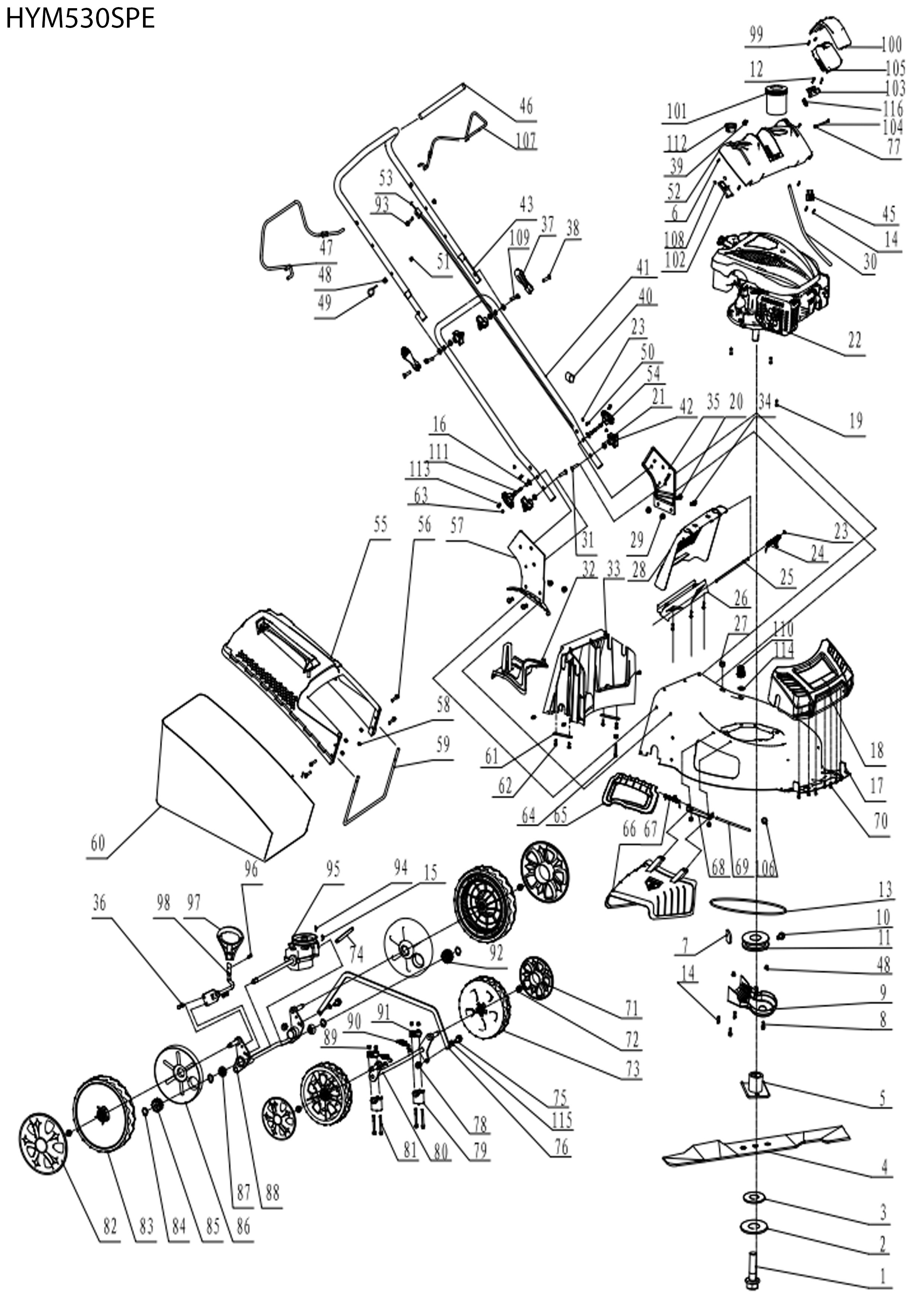 Genuine Hyundai Spare Parts for the HYM530SPE Petrol Lawnmower