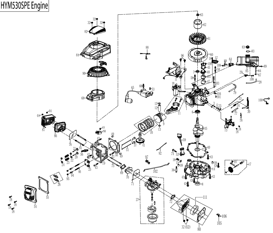 Genuine Hyundai Spare Parts for the HYM530SPE Petrol Lawnmower