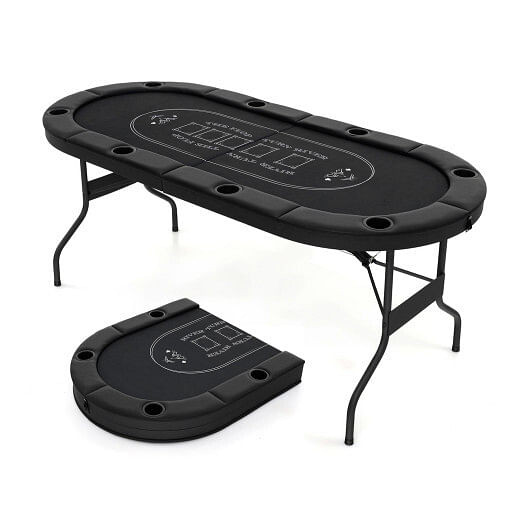 72 Inch Foldable Poker Table for 8 Players Portable Oval Card Board Game Table-Black - Color: Black D681-NP11878DK